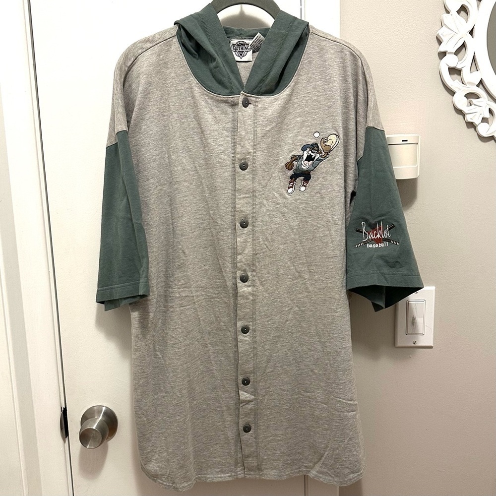 Vintage 1994 Acme Clothing Warner Bros Tasmanian Devil Taz Hood Baseball Shirt L